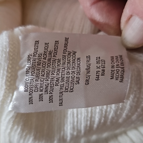 Girls White Knit Cap & Gloves-Fuzzy w/Sequin Heart & Pompom-NWT - Picture 6 of 6